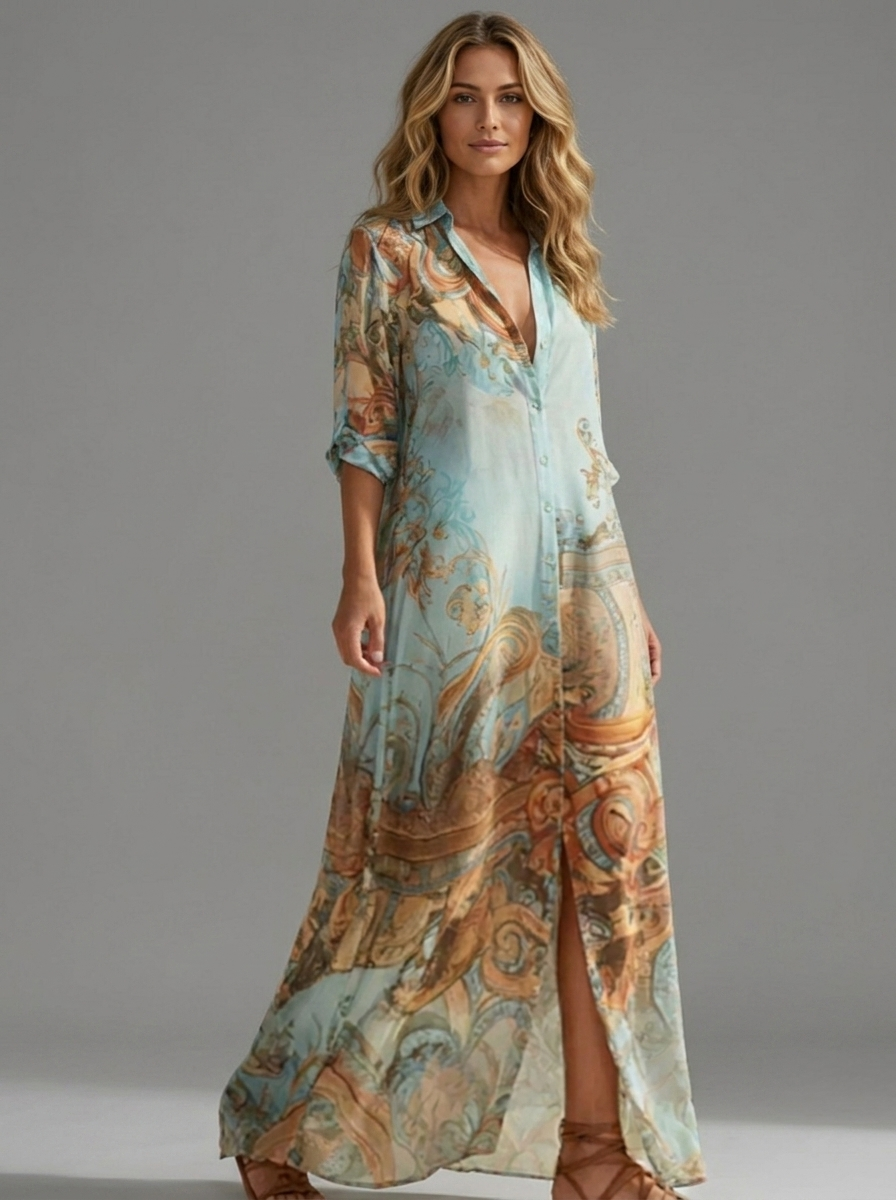 Collioure -  Robe longue chemise en mousseline