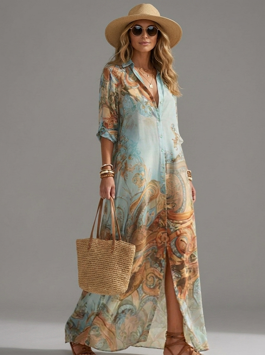 Collioure -  Robe longue chemise en mousseline